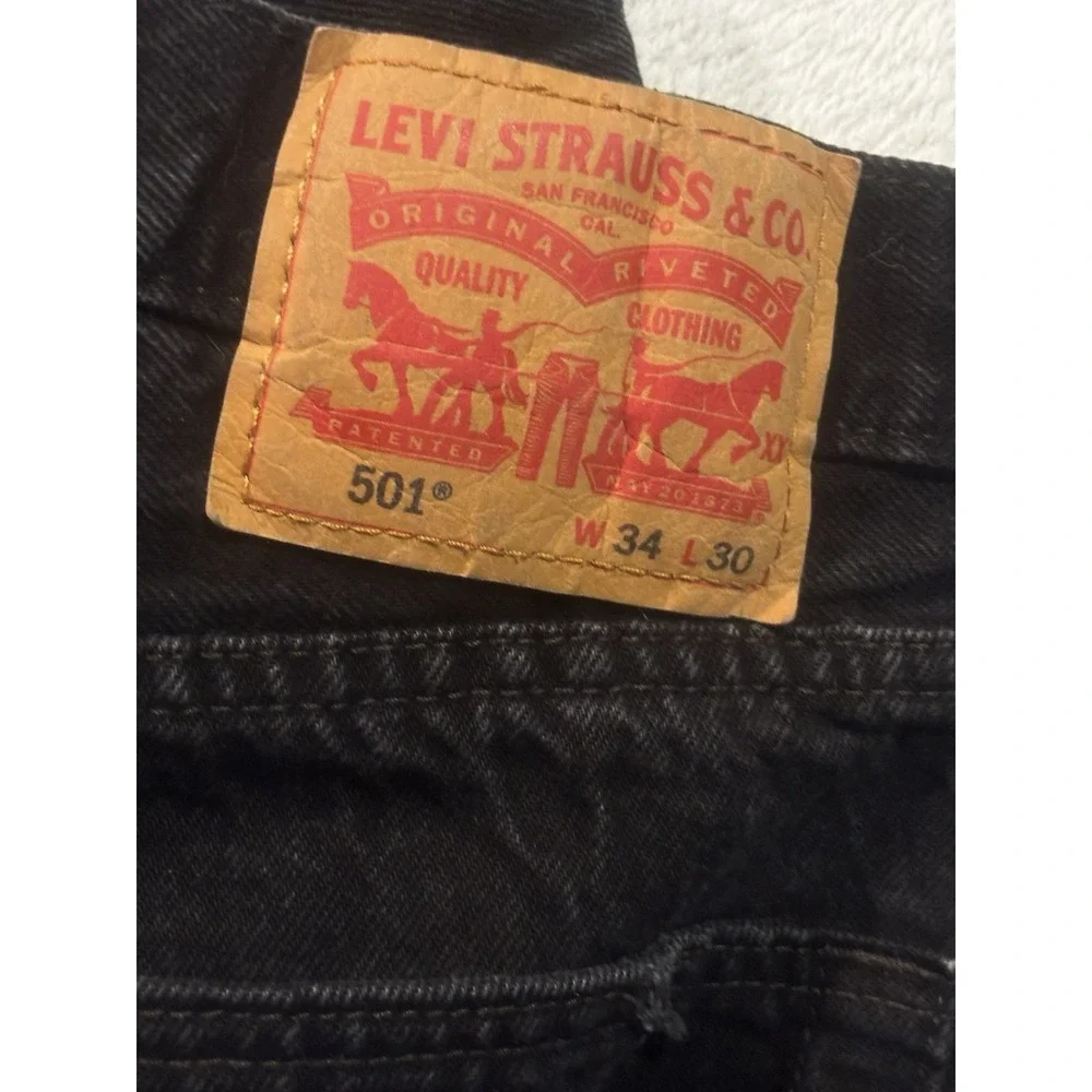 Levis 501 Jeans Mens *34x28 Black Denim Pants‎ Straight Leg Button Fly